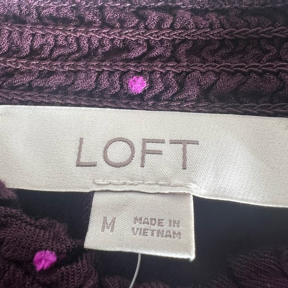 Loft Women’s Prairie Ruffle Yoke Long Sleeve Button Down Top Plum SzM - Picture 5 of 15